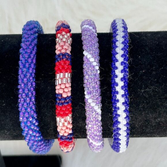 HAND CRAFTED in Nepal Beaded Bracelets (set of 4) #228PURP - Picture 1 of 3